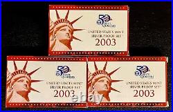 (3) 2003-S Silver United States Mint Silver Proof Sets 4.894263 Ounces Of Silver