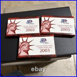 3- 2003 SILVER PROOF SETS With COA & Box in original US MINT SHIPPING BOX