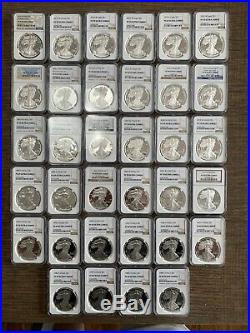 34 COINS 2001 to 2020 W 1990-S SILVER EAGLE COMPLETE SET PF 70 ULTRA CAMEO UCAM