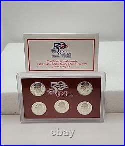 4 SETS 2005, (2)2007, 2008 US Mint 50 State Quarter Silver Proof Sets OPG WithCOA