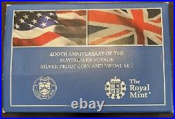 400th Anniversary of the Mayflower Voyage Silver Proof Coin & Medal Set Box COA