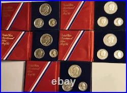 (5) Set Lot 1976 S US Mint Silver Proof Bicentennial 3 Coin Set with COA