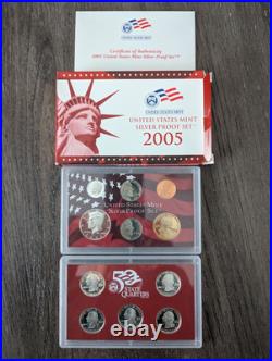 5 US Mint Silver Proof Sets one 2004 and four 2005 with COA