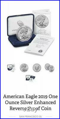 6 X 2019 S AMERICAN EAGLE ONE OUNCE SILVER ENHANCED REVERSE PROOF COIN Confirmed