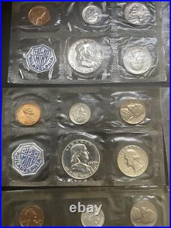 8 US Mint Silver Proof Sets 1957-1964 Sealed In Cello No Envelope, or Cert