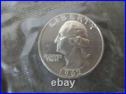 90% SILVER US MINT PROOF SET(4) 1962 5 COIN CELLO FLAT PACK withORIG ENVELOPE/CARD