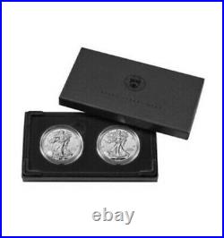 American Eagle 2021 One Ounce Silver Reverse Proof Two-Coin Set In Hand