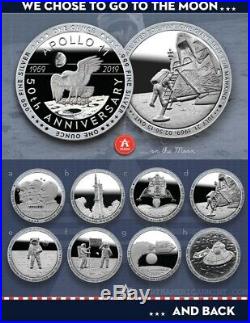 Apollo 11 COMPLETE SET 8 Matching Serial Numbers 1oz. 999 Silver Proof Like Lot