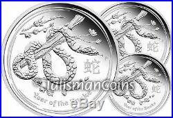 Australia 2013 Year Snake Lunar Zodiac 3-Coin $1 Pure Silver Dollar Proof Set