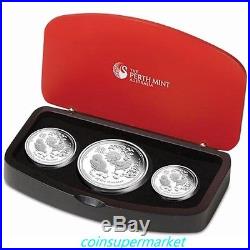 Australia 2017 Year Of Rooster Chinese Lunar Zodiac Silver Proof 3 Coins Set OGP