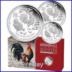Australia 2017 Year of Rooster Chinese Lunar Zodiac 3 Coin Pure Silver Proof Set