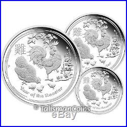 Australia 2017 Year of Rooster Chinese Lunar Zodiac 3 Coin Pure Silver Proof Set