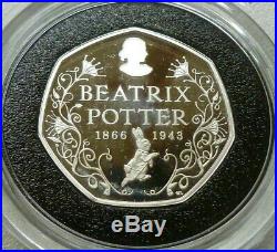 Beatrix Potter 150th Anniversary Sterling Silver Proof 50p 2016 Royal Mint Boxed