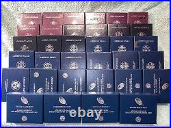 Beautiful 34 Coin Gem Proof American Silver Eagle Set 1986-2020 in OGP with COAs