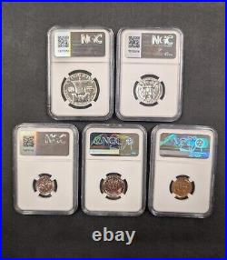 Blast White 1957 Proof Set all 5 coins grade NGC PF67 (PR 67) Complete Set