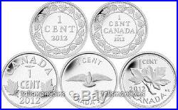 Canada 2012 Farewell to Penny One 1 Cent Pure. 9999 Silver 5 Coin Proof Set
