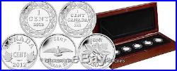 Canada 2012 Farewell to Penny One 1 Cent Pure. 9999 Silver 5 Coin Proof Set