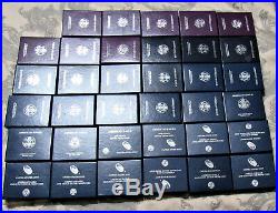 Complete Silver Eagle Proof Set 35 coin Collection 1986-2019S All OGP &CoA