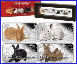 Cook Islands 2011 Year of Rabbit 4 Coin Rectangle Color Silver Proof $1 Set