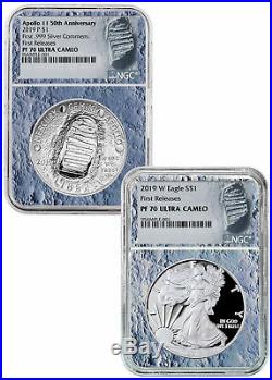 Deal! 2019 P W Apollo 11 50th Silver Eagle Set NGC PF70 FR Moon Core SKU57916