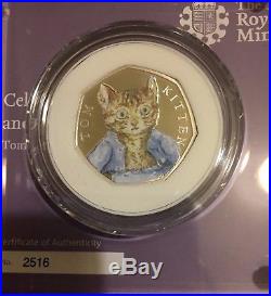 ERROR PETER RABBIT & TOM KITTEN, RM 2017 Silver Proof 50p Coins Gift Set BUNC