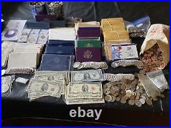 Estate collection mystery bags of US/Foreign coins/currency, mint sets, silver