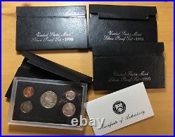 Four 1998 Silver Proof Sets, 90% silver, $3.40 face value of proof silver coins