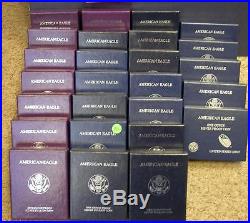 Full Set Proof Silver Eagle Boxes And Coa's No Coins (1986-2012) 26 Boxes Total