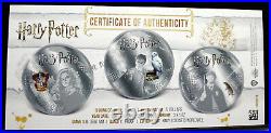 Harry Potter Official 3-Coin Silver 1 oz Proof Set LE/1000 2021 Wizarding World