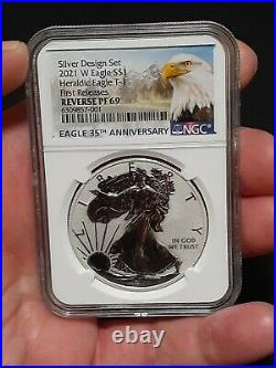 (IN HAND) 2021 NGC PF69 FR Reverse Proof American Silver Eagle Designer 2pc Set