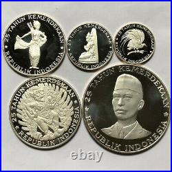 Indonesia 1970 Proof Set Silver 5 Coins