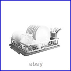 Kitchen Countertop Rust Proof Aluminum Dish Drying Rack With Drainboard Set