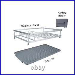 Kitchen Countertop Rust Proof Aluminum Dish Drying Rack With Drainboard Set