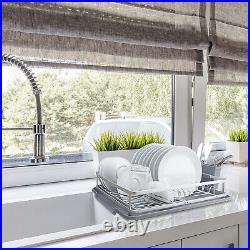 Kitchen Countertop Rust Proof Aluminum Dish Drying Rack With Drainboard Set