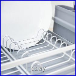 Kitchen Countertop Rust Proof Aluminum Dish Drying Rack With Drainboard Set