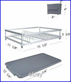 Kitchen Countertop Rust Proof Aluminum Dish Drying Rack With Drainboard Set