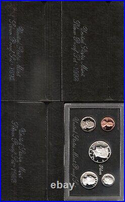 LOT OF 4 1992-S US Mint SILVER Proof Set 5 Gem Coins withOriginal Box & COA
