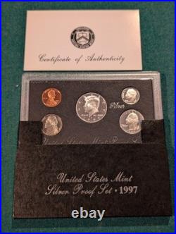 Lot Of 2 U. S. Mint Silver Proof Sets 1997 San Francisco Mint 90% IN BOX With COA