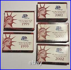 Lot Of 5 US Mint Silver Proof Sets WithCOA