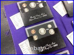 Lot Of (7) 1992-1998 S U. S. Mint Silver Proof Sets Original Packaging & Coa