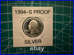 Lot Of 7 x Silver Proof GW Qtrs 1992-S Thru 1998-S Pristine 1.26 Ounces Silver