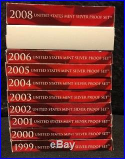 Lot of 10 U. S. Mint Silver Proof Sets 1999-2008