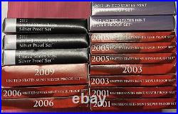 Lot of 15 Silver Proof Sets 2001-2013 In OGP All Cameo! Free US Shipping ZC
