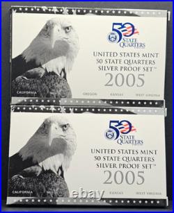 Lot of 2 2005 United States Mint 50 State Quarters Silver Proof Set 90% Silver