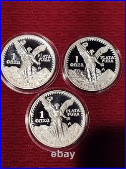 Lot of 3 Pristine 1990 Proof Libertad. 999 ONZA's withCOA's-Originally 10K Minted