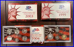 Lot of 3 United States Mint Silver Proof Sets 1999 2003 2004