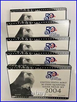 Lot of 5 2004 US Mint 50 State Quarters 90% Silver Proof Set with Box & COA