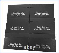 Lot of U. S. Mint Silver Proof Sets with Boxes & COA's 6 sets 92 93 94 96 97 98 Lot of U. S. Mint Silver Proof Sets with Boxes & COA's 6 sets 92 93 94 96 97 98