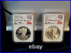 Mercanti Signed NGC Set 1st Year 1986(S) MS 69 & 1986 S Proof Silver Eagle PF 69