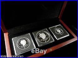 Mexico SILVER SKULL 3 Coin PROOF Set DISCO DE LA MUERTE Palau Memento Killer